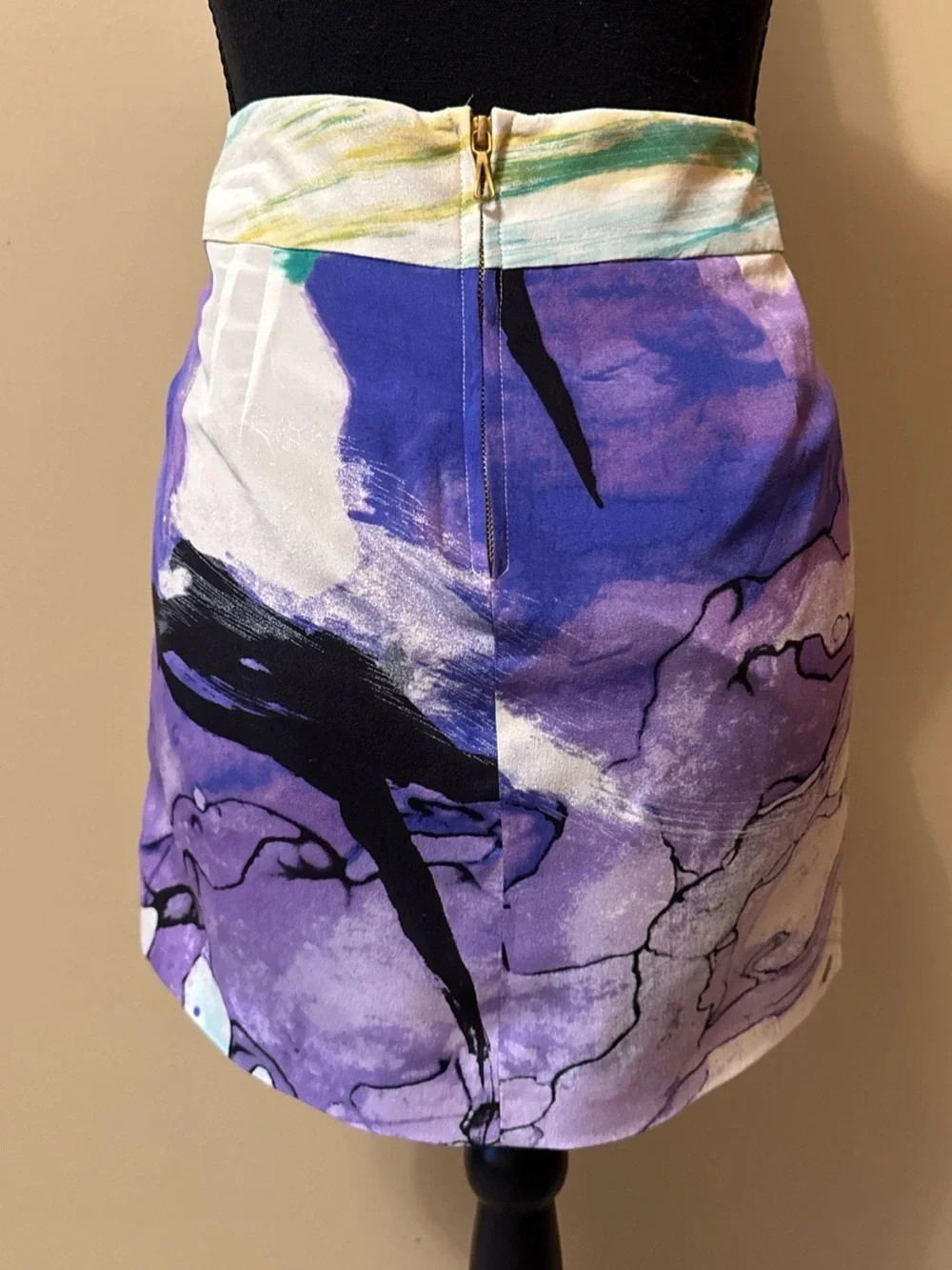 leifsdottir Abstract Brushstroke Mini Skirt in Purple, White & Black